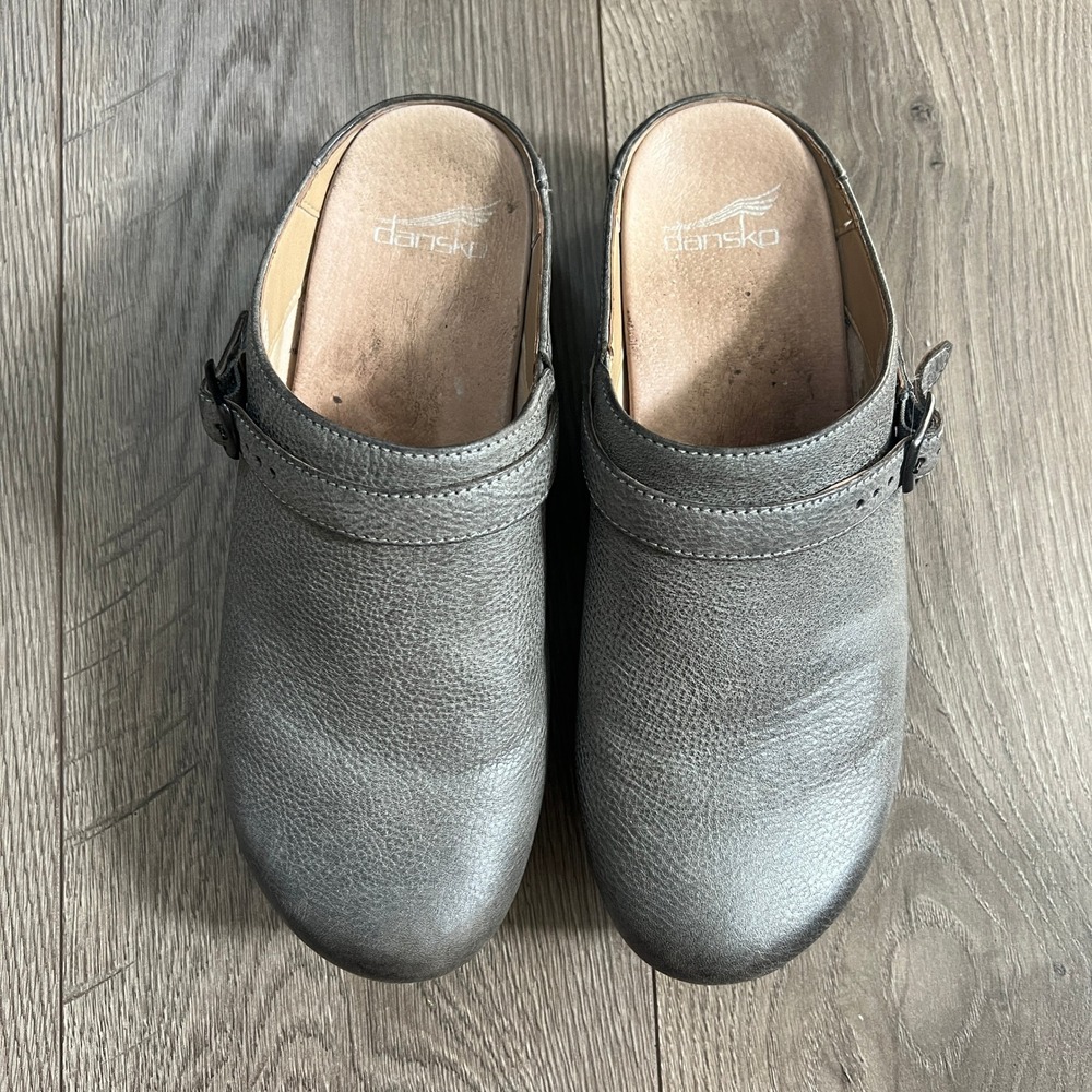 Dansko Berry Clog Gray Silver Slip On Mule Leather Womens EUR 39 US 8.5-9 - Picture 9 of 10